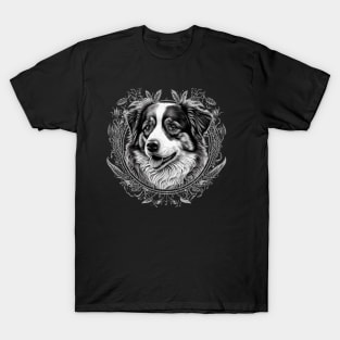 Cute Black and white Australian Shepherd dog T-Shirt